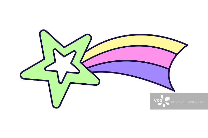 带有彩虹尾巴的彗星星星，背景为白色图片素材