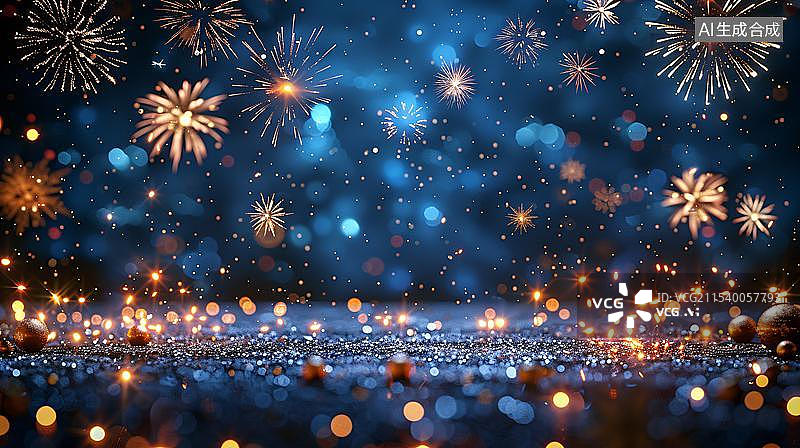 【AI数字艺术】夜幕下的烟花绽放和灯光图片素材