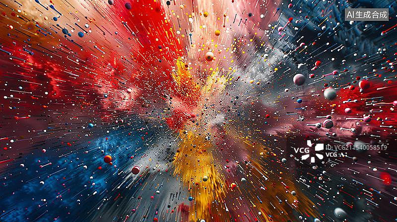 【AI数字艺术】抽象宇宙爆炸的彩色颜料粉尘背景图片素材