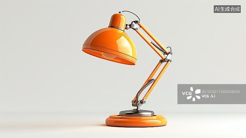 【AI数字艺术】白色背景下桌子上的黄色台灯特写镜头图片素材