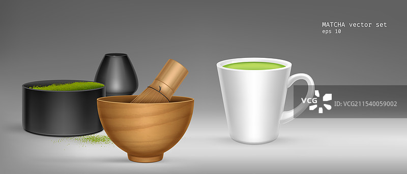 3D绿色抹茶粉日本茶或拿铁饮品图片素材