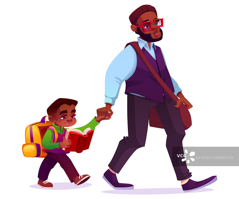 父亲和儿子一起走去学校图片素材