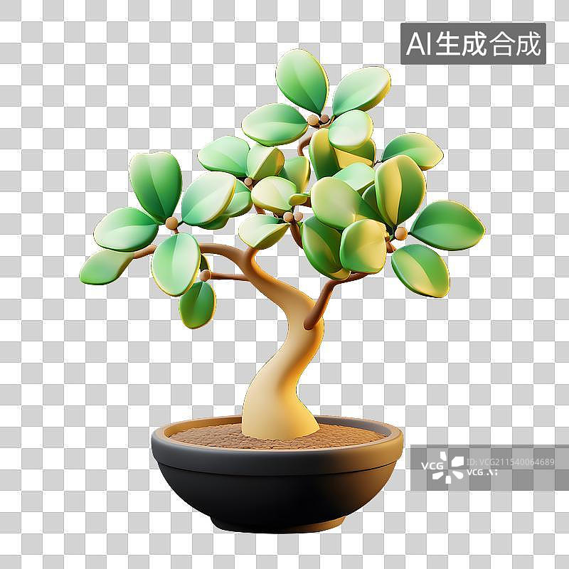 【AI数字艺术】AIGC：3D卡通绿色盆栽植物摇钱树图片素材