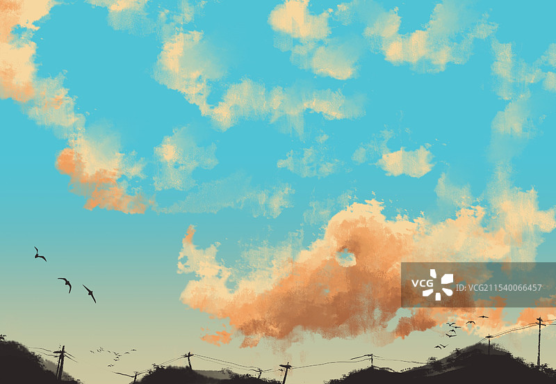 晴朗天空背景插画图片素材