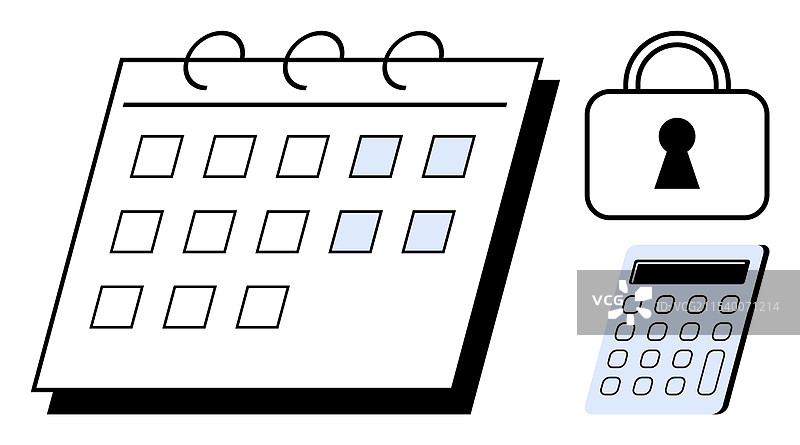 带有突出日期的日历和挂锁图片素材