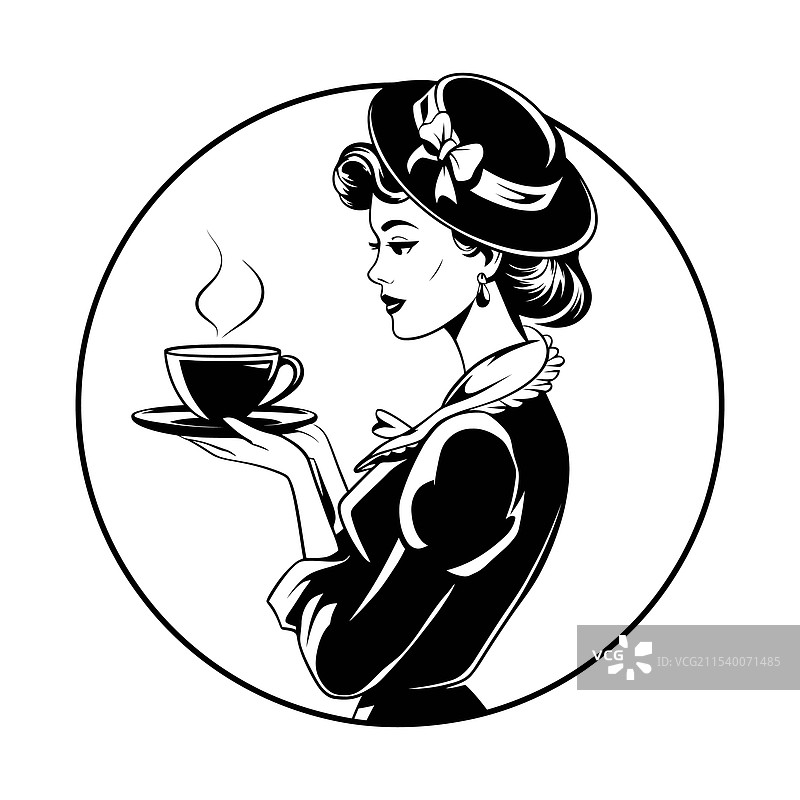 手持茶杯的女性风格化剪影图片素材