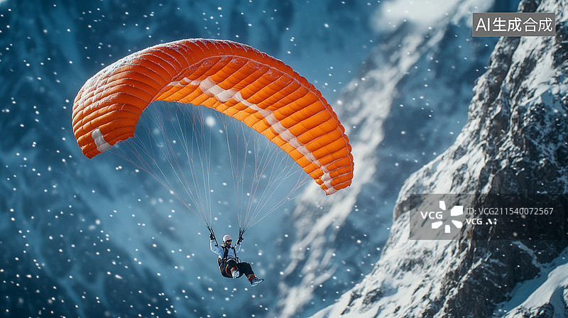 【AI数字艺术】滑雪山脉降落伞图片素材