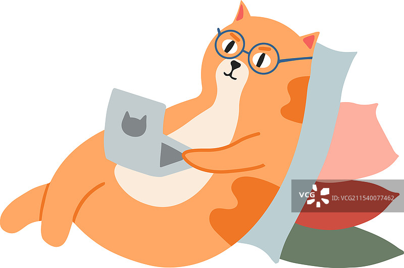 放松的姜黄色猫咪戴着圆形眼镜图片素材