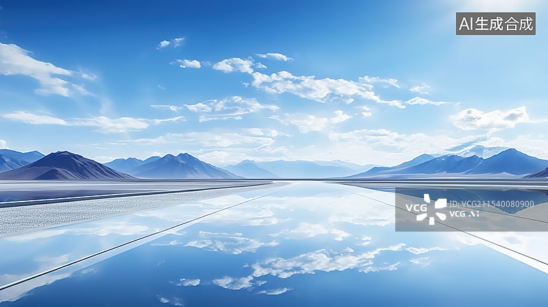 【AI数字艺术】蓝色水面与天空背景图片素材