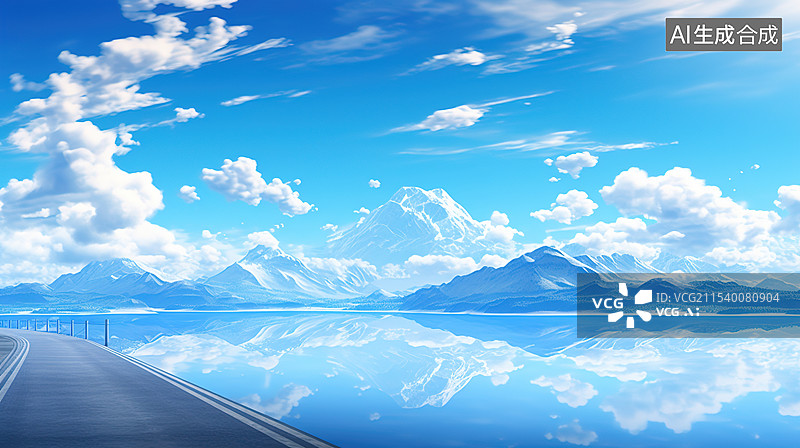 【AI数字艺术】蓝色水面与天空背景图片素材