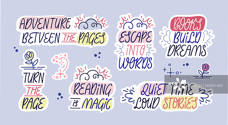 一系列令人愉悦的书籍主题贴纸图片素材