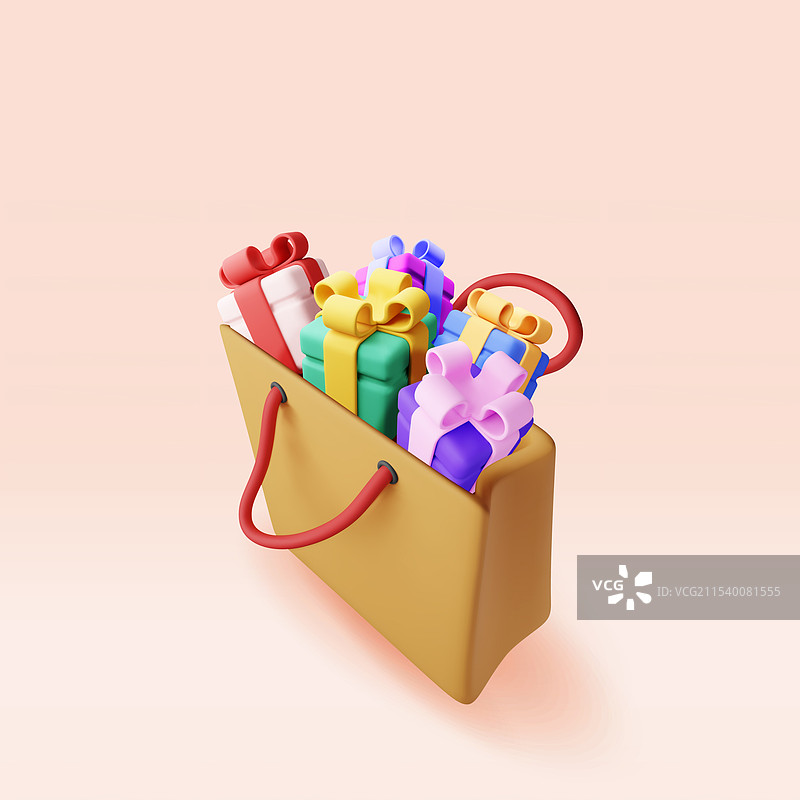 带有礼品盒的3D购物袋，背景为白色图片素材