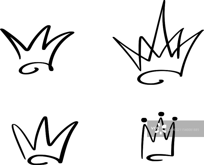 手绘涂鸦王冠图标集象征着图片素材