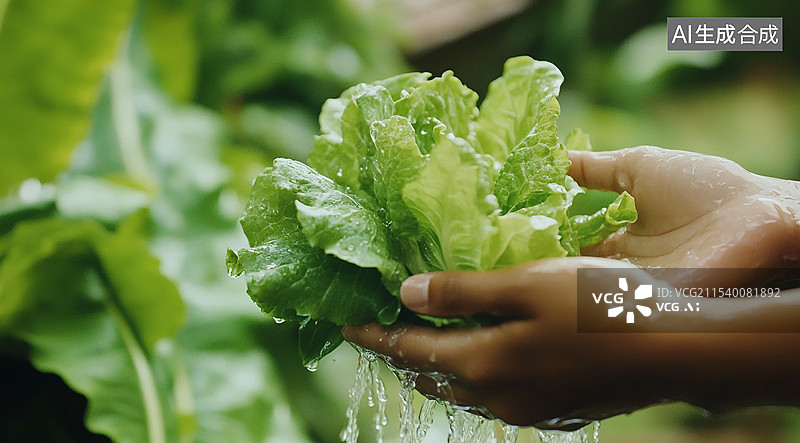 【AI数字艺术】正在清洗蔬菜的特写图片素材