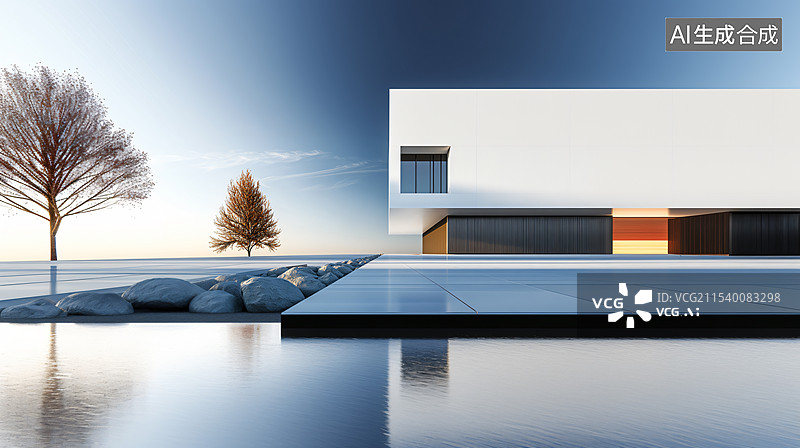 【AI数字艺术】汽车广告背景图，现代建筑，现代别墅图片素材