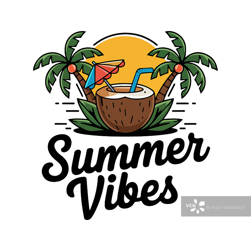 夏日氛围椰子饮料沙滩T恤设计图片素材