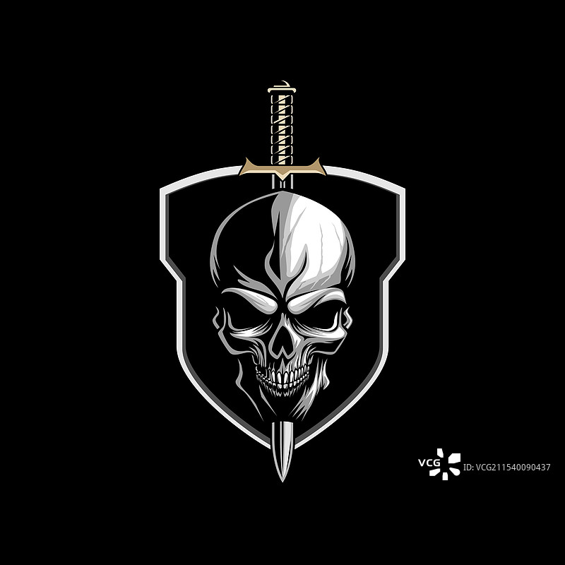 带刺刀的骷髅与盾牌的标志模板图片素材