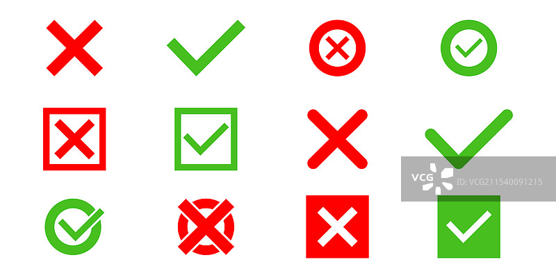 检查和交叉标记图标用于验证和图片素材