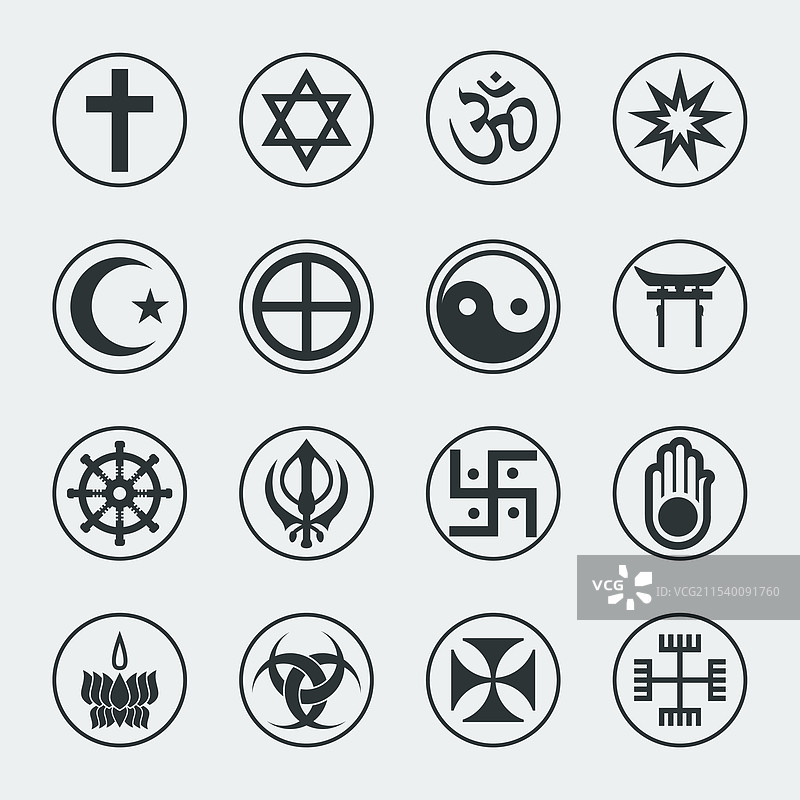 宗教图标集合的极简主义符号图片素材