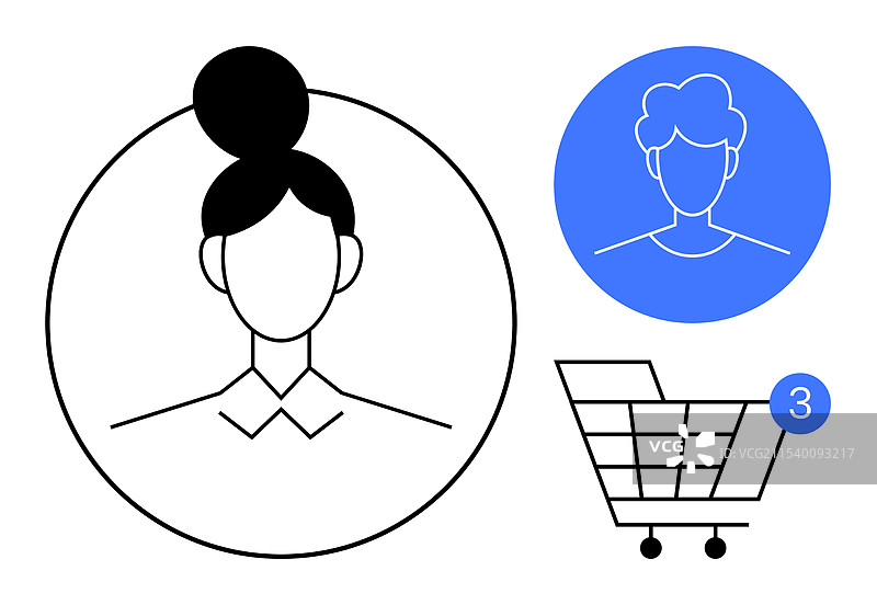 蓝色线条艺术女性肖像与男性头像图片素材