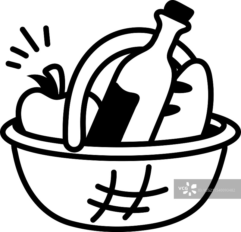 手绘的野餐篮图标，里面装满了食物图片素材