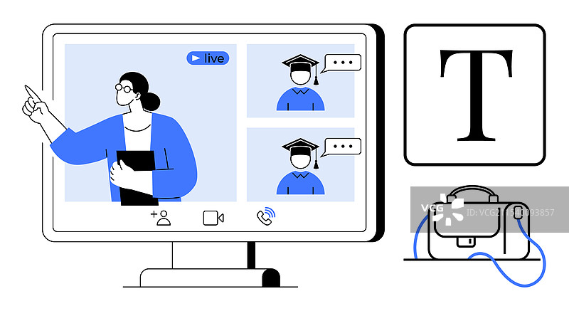 在线教育课程，教师与毕业生互动图片素材