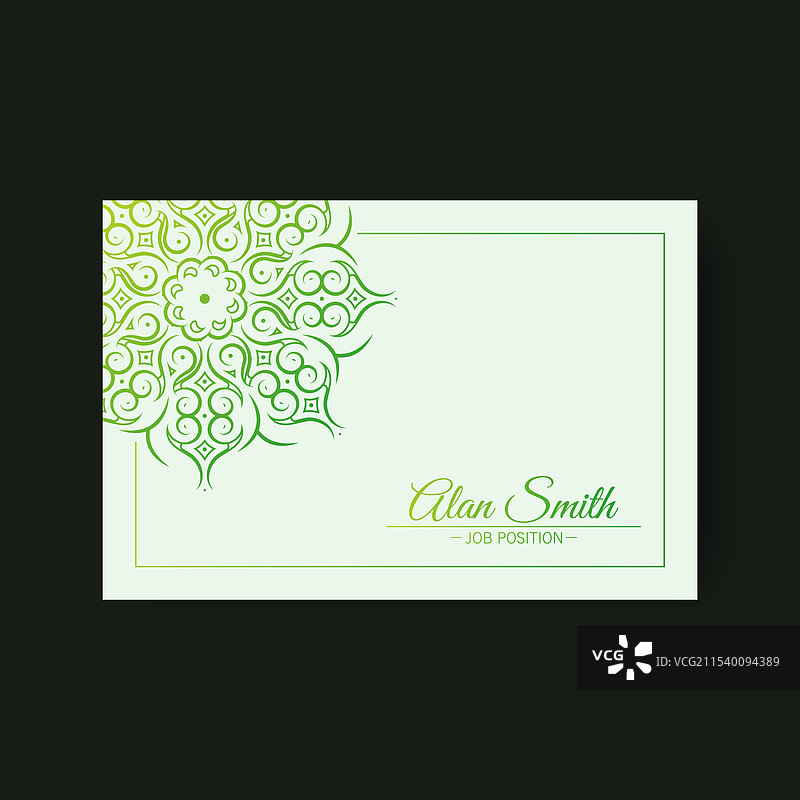 优雅的绿色曼荼罗名片图片素材