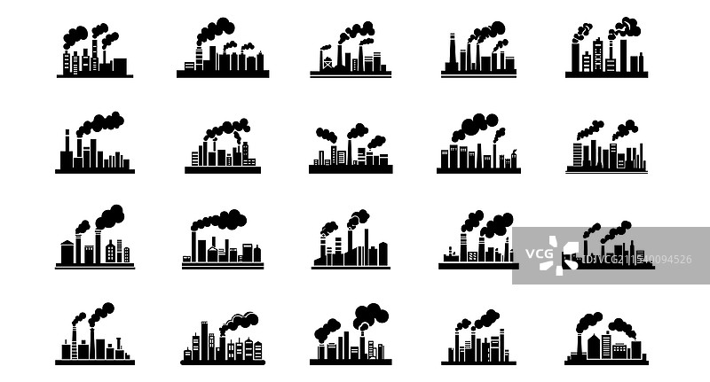 工厂建筑图标线条集制造业图片素材