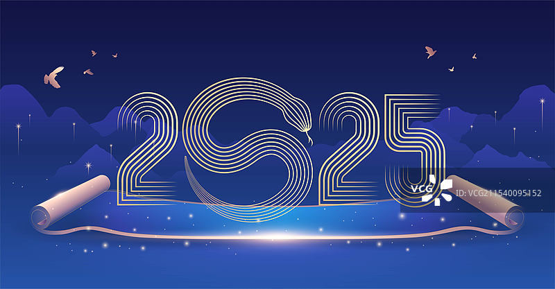 蛇年蓝色新年春节插画图片素材