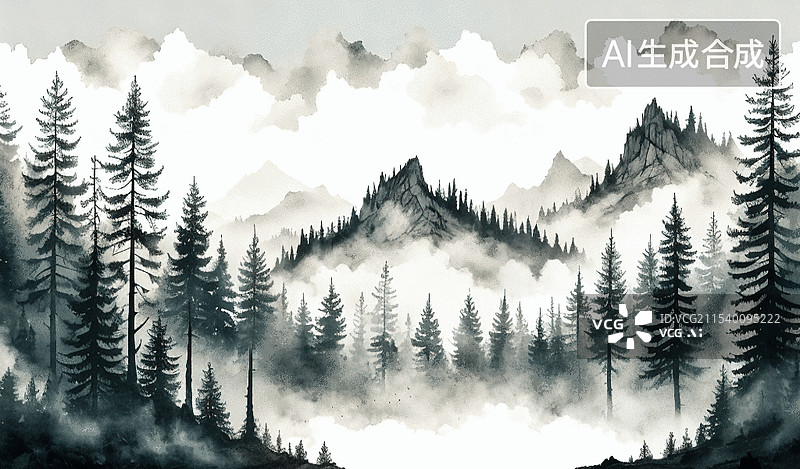 【AI数字艺术】山林云雾图片素材
