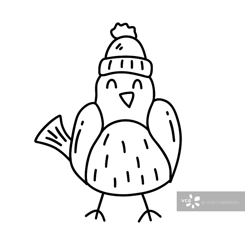 可爱冬帽的小鸟涂鸦图片素材