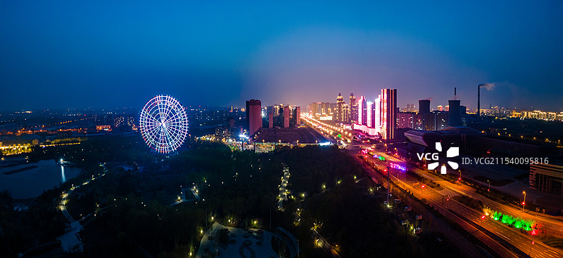航拍吉林省四平市城市夜景图片素材