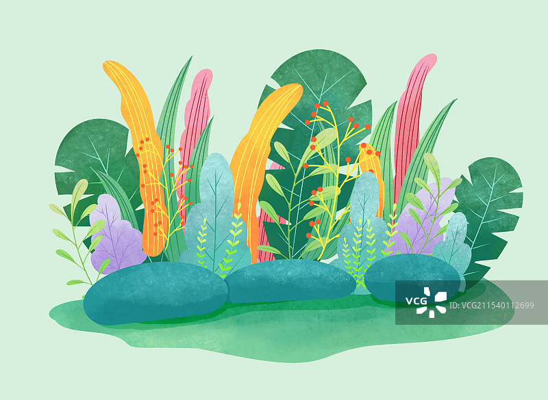 扁平风草地花草植物图片素材