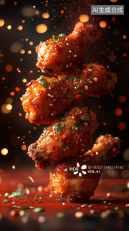 【AI数字艺术】桌上盘子里的烤鸡翅美食图片素材