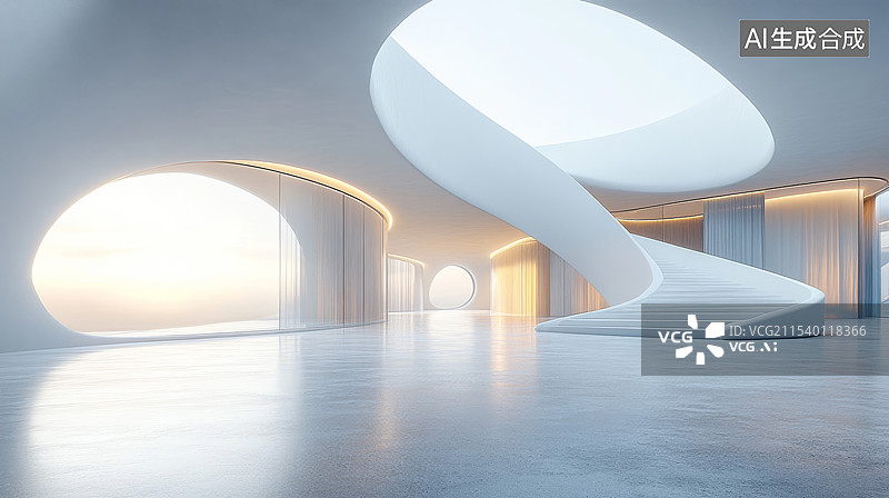 【AI数字艺术】现代建筑螺旋状楼梯图片素材