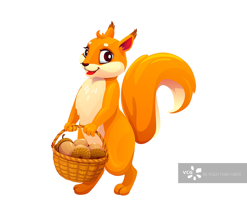 卡通松鼠手持装满橡果的篮子图片素材