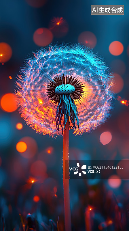 【AI数字艺术】蒲公英的种子在夕阳下飞舞图片素材