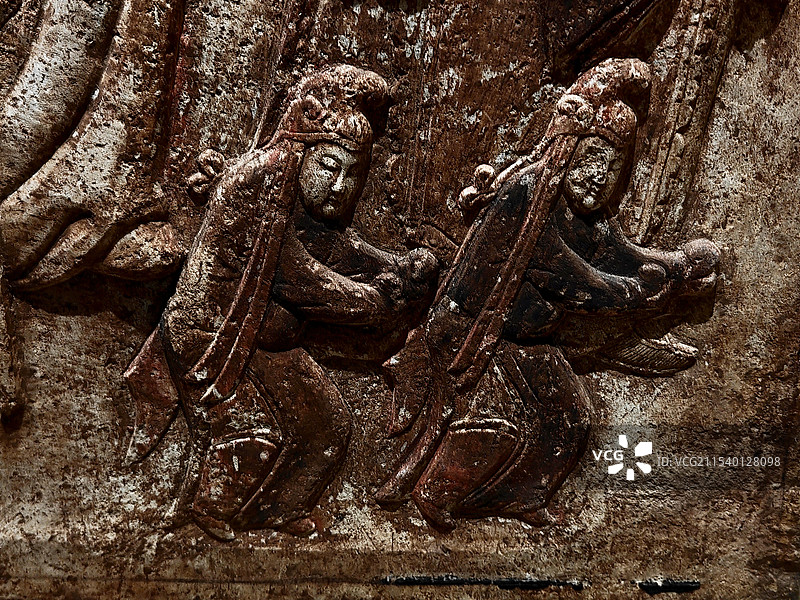 彩绘浮雕散乐图 五代 曲阳县灵山镇西燕川村王处直墓出土 河北博物院藏 国家博物馆展览C图片素材