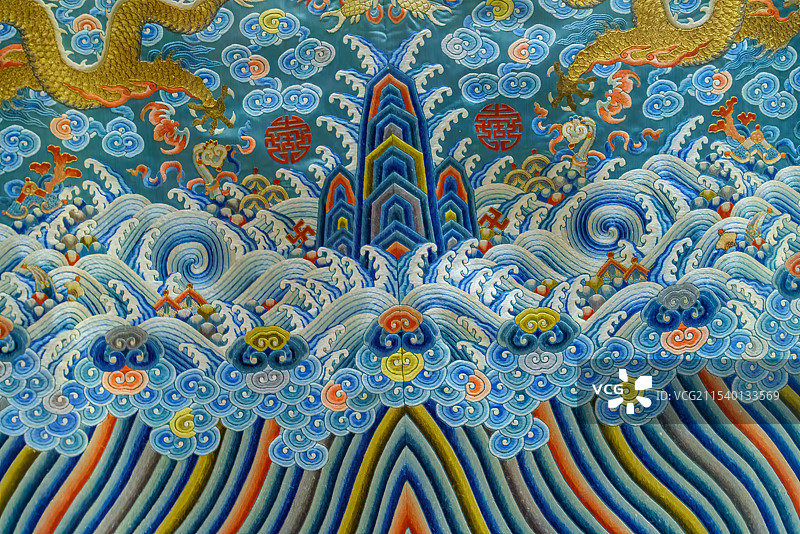 传统文化，服装，蓝缎织金龙袍图片素材