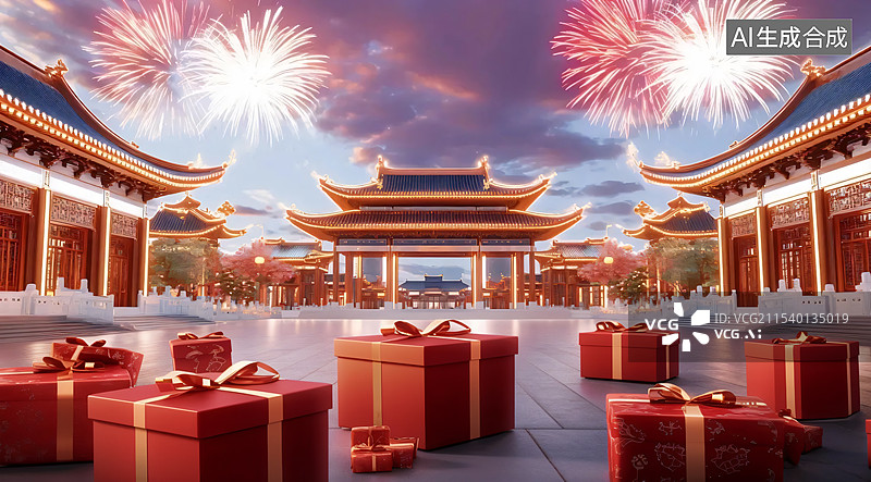 【AI数字艺术】中国传统节日，逛庙会，年货节图片素材