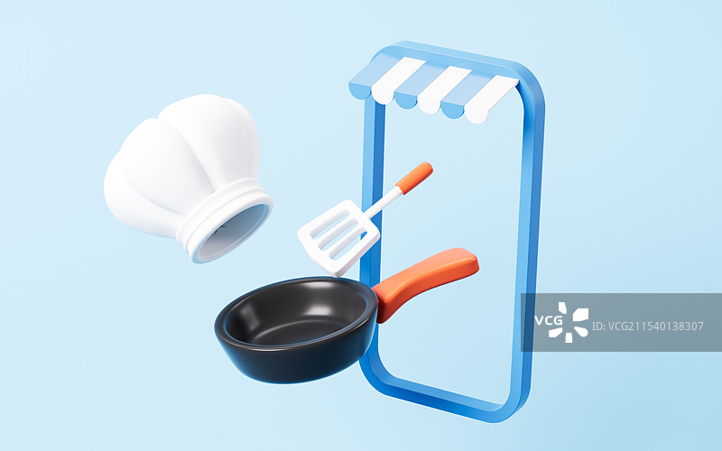 卡通手机外卖点单概念3D渲染图片素材