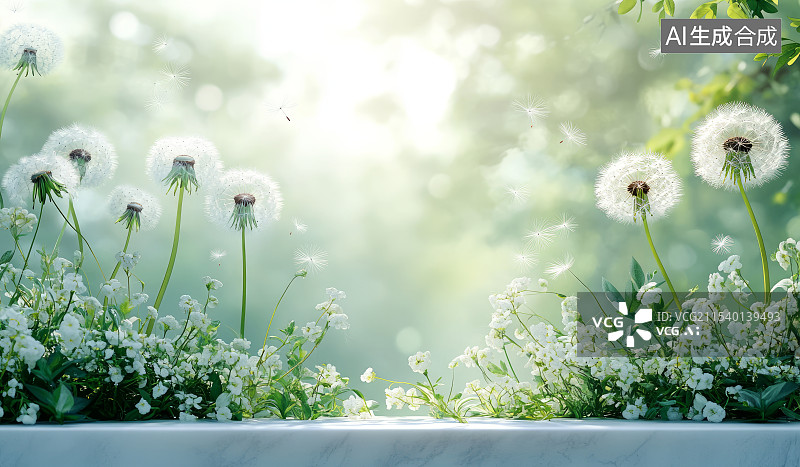 【AI数字艺术】清新唯美绿色蒲公英背景图片素材