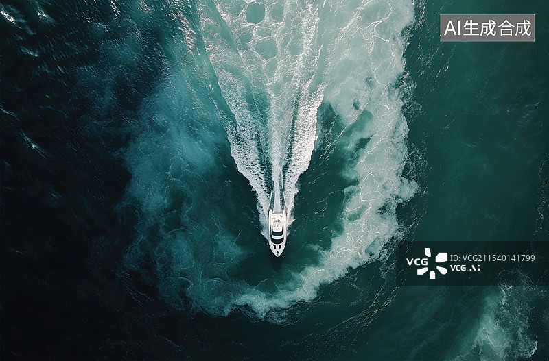 【AI数字艺术】海面航行的快艇，海岛岛屿航拍视角风光图片素材