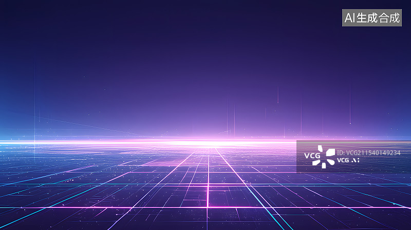 【AI数字艺术】网格状地平线上升起一道光束图片素材