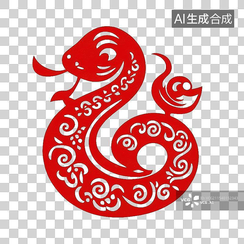 【AI数字艺术】剪纸窗花十二生肖蛇元素图片素材