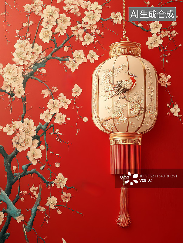 【AI数字艺术】花鸟灯笼图片素材