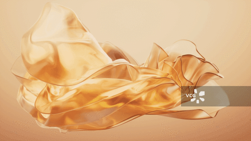 流动的多层金色透明布料曲面三维渲染图片素材