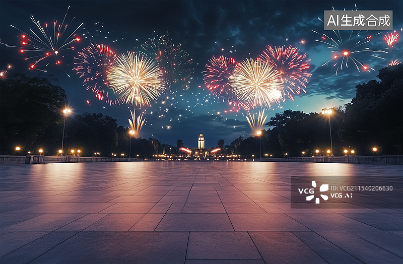 【AI数字艺术】节日城市烟花插画背景图片素材