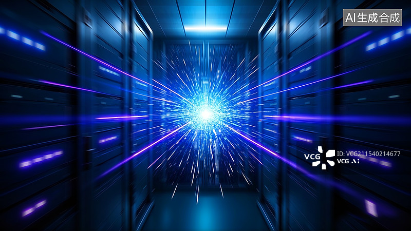 【AI数字艺术】高速运行的科技数据中心机房图片素材