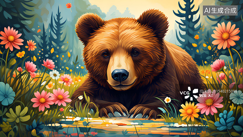 【AI数字艺术】动物主题插画 可爱的熊在户外图片素材